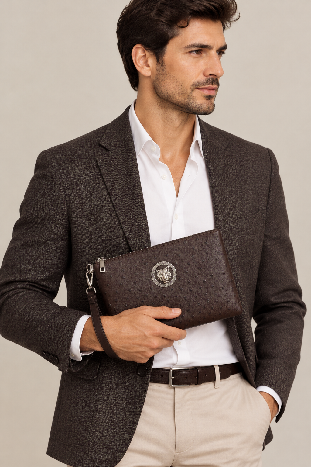 La Pochette Prestige Unisexe Texture Autruche & Tigre- Maison C&N
