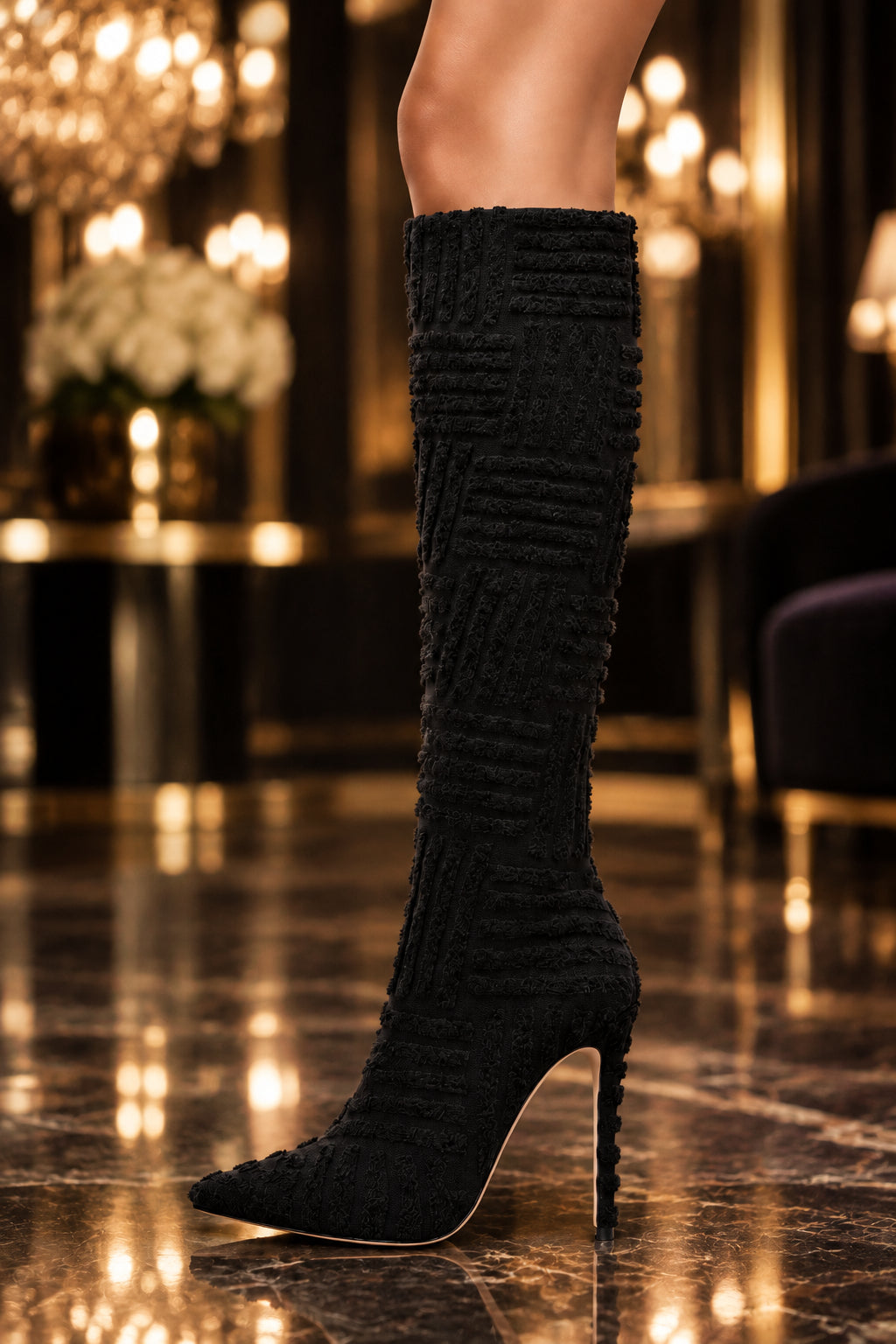 Green Rose Red High-Heeled Boots
