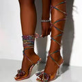 2022 Summer Plus Size Rhinestone Bow High Heels