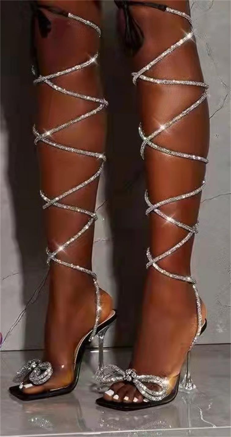 La Sandale Romaine Prestige à Lacets Strass & Nœud Scintillant- Sélection exclusive par la Maison C&N